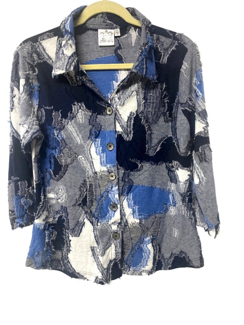 Parsley & Sage Womens Blouse Button-Up Sz S Artsy Boho Chic Abstract Woven Airy